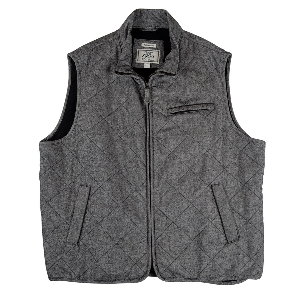 Jos. A. Bank 1905 Quilted Vest Mens XXL Grey Tailored Fit Fleece Lined Layering